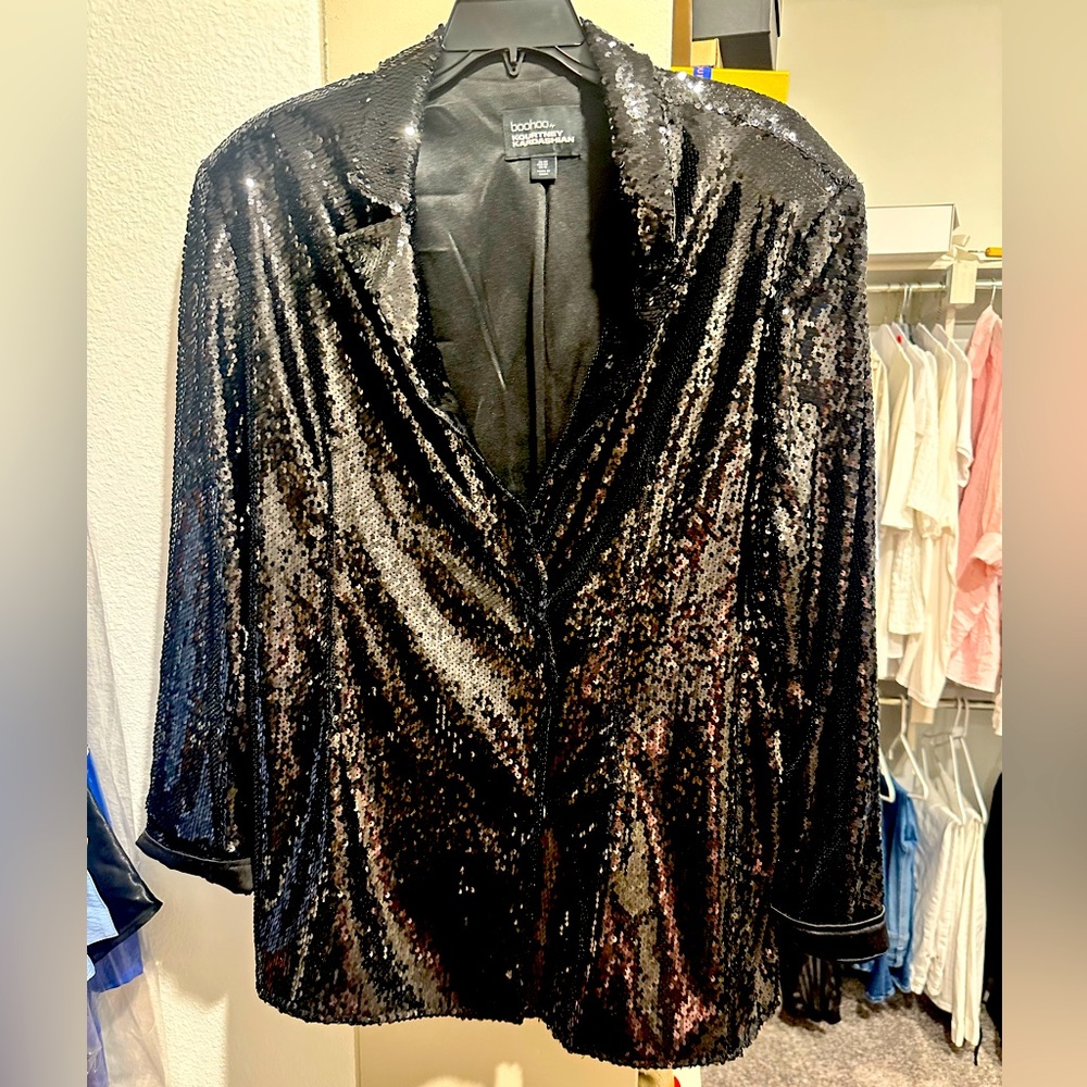 Boohoo x Kourtney Kardashian sequin longline blazer